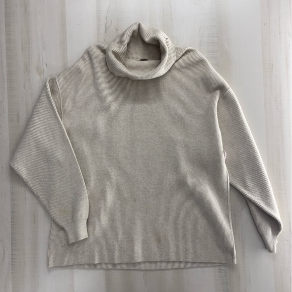 FREE PEOPLE softly structured beige tan tunic oversized turtleneck sweater top M - Picture 5 of 9